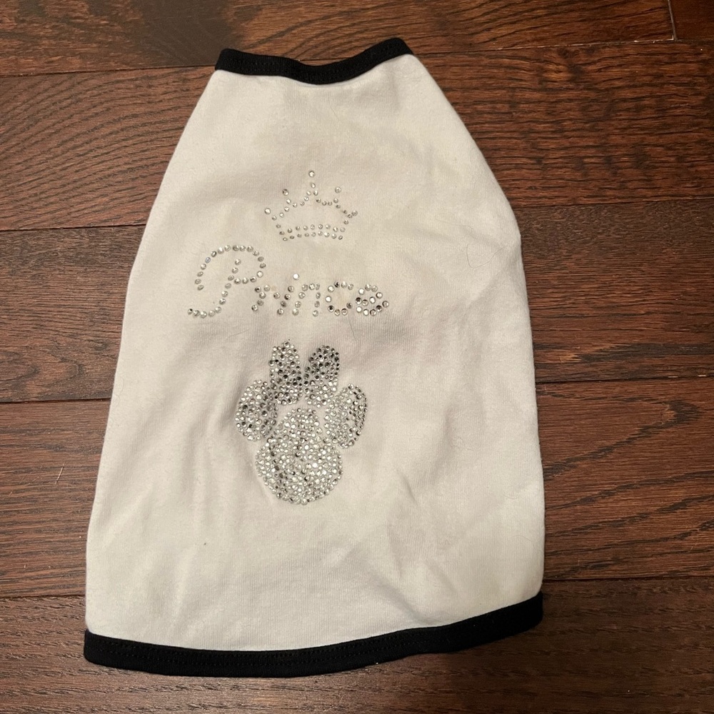 American Apparel Dog shirt white with black outlining bedazzle Prince and paw